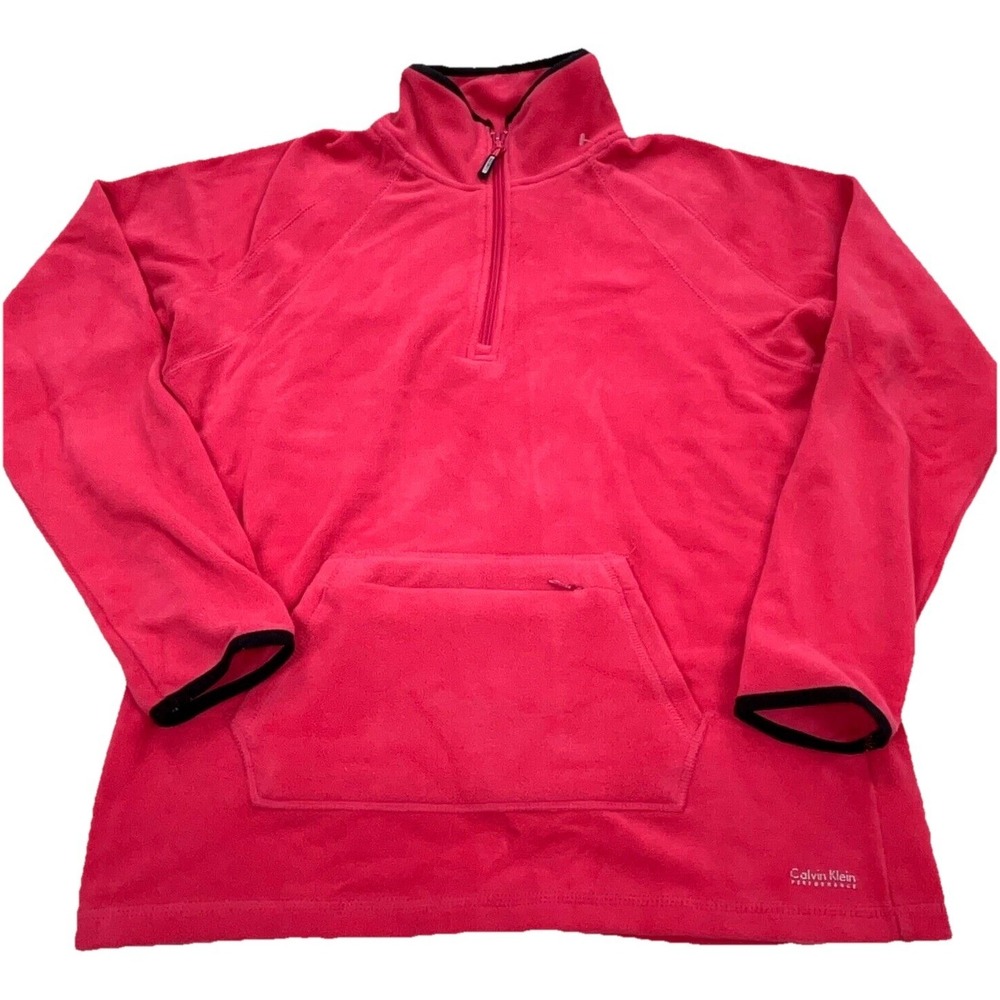 Calvin Klein Sweater Women Large Pink Black Fleece Sweatshirt Jacket Quarter Zip
